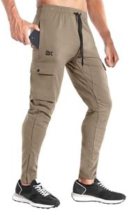 BROKIG Mens Gym Cargo Pants, Mens Sports Pants Track Pants for Men with Pockets (Beige, Large)