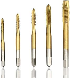 Kigauru 5Pcs Spiral Point Threading Tap High Speed Steel 6542 Metric Spiral Flute M3x0.5, M4x0.7, M5x0.8, M6x1.0, M8x1.25 Machine Tap Set Abrasion Titanium Coated Thread Tapping Tool