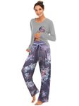 Famulily Ladies Pjs Size 10 Women's Cotton Long Sleeve Pajamas Set Loungewear Grey XL