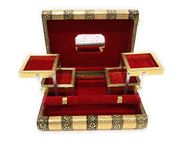 NAVRANG Meenakari Handmade Work Oxidized Jewellery Box Foldable Wooden Vanity Case for Earrings, Bangles with Mirror for Women (Gold)