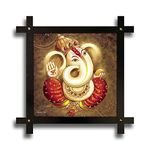 Generic Poster N Frames Cross Wooden Frame Hand-Crafted with Photo of Lord Ganesh ji Size (16.5x16.5inch,Wood,Multicolour), Medium