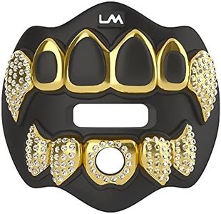 Loudmouth Football Mouth Guard - 3D Bling Chrome Grillz Football Mouthpiece, Fits Adult & Youth, Mouth Guard Football Accessories (3D Grillz Bling - Chrome Black/Gold)