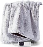 Sunbeam Feel Perfect Faux Fur Heated Throw Blanket Grey, Secure Sleep Protection, Auto-Off, 6 Heat Settings, Fast Heat Up, Machine Washable