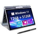 Mini Laptop 8" 2-in-1, Laptop Computer Win 11, Intel N150(up to 3.6GHz), 12GB RAM 512GB SSD, Touchscreen HD, Backlit Keyboard, Wi-Fi 6, USB-C, Lightweight Portable PC for Work (N150(12GB+512GB))