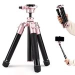 Fotopro Mini Tripod, 60" Lightweight Compact Travel Tripod with 360 Degree Ball Head Phone Mount Detachable Selfie Stick, Camera Phone Tripod Max Load up to 8.8 lbs, Pink