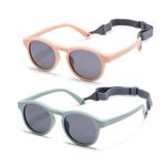 Baby Sunglasses, 2PCS Toddler Sunglasses with Strap Kids Polarized Glasses, Infant Sunglasses for 0-24 Months Soft Frame Safe (Green+Pink)