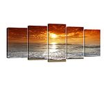 Wieco Art - Grand Sight 5 Piece Modern Landscape Artwork HD Seascape Stretched and Framed Giclee Canvas Prints Ocean Sea Beach Pictures Paintings on Canvas Wall Art for Living Room Bedroom Decorations