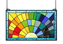 Happy Living Time Tiffany Stained Glass Window Panels 12 Inch Tall Stained Glass Rays of Sunshine Window Panel 20 X 12 Inches Multicolored