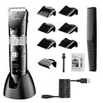 Hatteker Professional Hair Clipper Cordless Clippers Hair Trimmer Beard Shaver Electric Haircut Kit Ceramic Blade Waterproof Rechargeable Battery LED Display for Men and Family Use