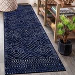 Wonnitar Washable Runner Rug for Kitchen, 2'6"x8' Moroccan Blue Hallway Carpet Runner, Non-Slip Long Geometric Rustic Entryway Floor Runner Soft Throw Mat for Bedroom Bathroom Closet (Blue,2" 6x8')