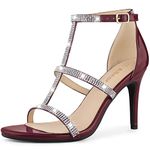 Allegra K Women's Rhinestone Ankle Strap Stiletto High Heel Sandals Burgundy 8 UK/Label Size 10 US