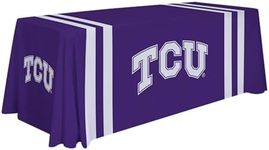 Victory Corps TCU Horned Frogs College Sports Printed Table Throw - NCAA Licensed - Polyester 6' Draped School Tablecloth (Purple, White)