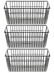 SANNO Farmhouse Wire Organizer Storage Baskets Large Organizer Bins Metal Basket Pantry Organizer Storage Bin Baskets for Organizing Kitchen Cabinets, Pantry, Freezer, Bathroom,Closets-Set of 3-Black