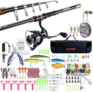 Goture Travel Fishing Rod and Reel Combo, Telescopic Fishing Rod Combo, Carbon Fiber Fishing Pole Spinning Reels, Portable Fishing Starter Kit for Saltwater Freshwater, Fishing Gifts for Men Women