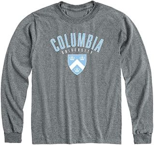 Ivysport Long Sleeve Cotton Adult T-Shirt, Unisex, Heritage Logo, Grey, Columbia Lions - Charcoal Grey, X-Large