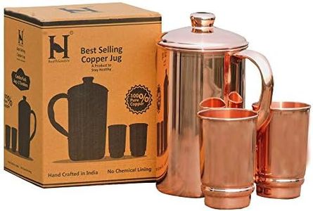 HealthGoodsIn - Pure Copper Water Jug with 2 Copper Tumblers | Copper Pitcher and Tumbler for Ayurveda Health Benefits