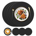 KERYCHIN Round Silicone Placemats(34cm) and Coasters(10cm) Set of 4, Heat-Resistant 450 °F Place mats, Non-Slip and Washable, Table Mats for Restaurant, Hotel, Kitchen Glass Dining Table, Black