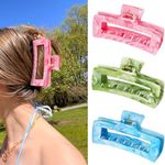 SHINLEA 3Pcs Hair Claw Clips for Women, 5 Inch Non-slip Large Hair Clip for Thick Hair, Strong Hold Jaw Hair Claw, Reference Ink Painting Design, Hair Accessories for Girls Gifts (Green & Pink & Blue)