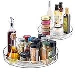 QIZENME Lazy Susan Turntable Cupboard Organiser, 2 Pcs Rotating Spice Rack Clear Cosmetic Makeup Organiser Spinning Kitchen Organiser for Cabinet, Pantry, Fridge, Countertop 23CM+27CM