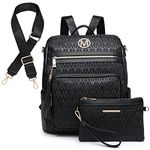 MKP COLLECTION Women Fashion Backpack Purse Convertible Large Ladies Rucksack Travel Shoulder Bags Handbag Set 2pcs w/Tassel, Black-1, Rucksack Backpacks