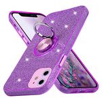 wisdompro Glitter Case for iPhone 11, Cute Bling Sparkle Protective Case with Ring Kickstand, Women Girls Phone Case for iPhone 11 (6.1 Inch) - Purple