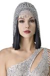 BABEYOND 1920s Flapper Cap Vintage Style Roaring 20s Beaded Flapper Headpiece Exotic Cleopatra Headpiece for Great Gatsby Themed Party (Silver)