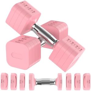 Hezeyferg Adjustable Dumbbells Set of 2, Adjustable Weight Dumbbells with 4 Levels 4.4lb, 6.6lb, 8.8lb, 11lb, Hand Weights Sets for Women/Men Home Gym Full Body Workout (Pink)
