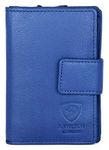 J. Wilson London Ladies RFID Safe Designer Leather Purse Card Women Wallet Zip Pocket Boxed (Royal Blue)