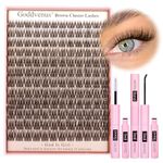 Goddvenus Brown Lash Clusters Kit Natural Wispy Cluster Eyelash Extensions Kit Waterproof C Curl DIY Lash Extension Kit Fluffy Individual Lashes Kit with Brown Eyelashes Clusters(144pcs C Curl)