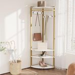 GarveeHome Corner Coat Rack with Shoe Bench Entryway, Corner Hall Tree with 6 Double Hooks, Corner Clothes Rack with Storage Corner Tree with Organizer Shoe Bench Shelf for Entryway, Hallway, Closet