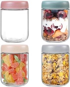 ALINK 4-pack 16 oz Overnight Oats Containers with Lids, Glass jars with Airtight Lids, Wide mouth Mason Salad jars, Glass Food Storage Containers for Snacks Yogurt Spice Sugar, 4-shounaguan