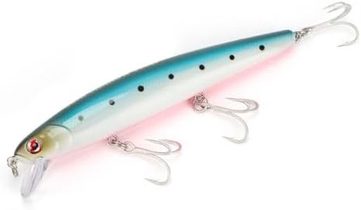 LITTMA-Saltwater Jerkbait Crankbait, LITTMA Surf Minnow 110, Surf Flash Fishing Salt Pro Lure Minnow 110, California Surf Fishing, Metallic Sardine Super Glow, Halibut Striper Fishing Lures