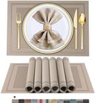 Artand Placemats, Heat-Resistant Placemats Stain Resistant Anti-Skid Washable PVC Table Mats Woven Vinyl Placemats, Set of 6 (Beige)