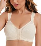 HACI Women's Front Closure Full Coverage Back Support Posture Bra Wireless Comfy(Nude,40DDD)