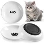 Wellbro Ceramic Cat Bowls, 3Pcs Whisker Friendly Shallow Food Bowls for Kittens, Cat Dishes Plates with Non-Slip Silicone Base (Shallower-3 PACK)