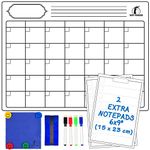 Magnetic Calendar Whiteboard Set - 17x13 Monthly White Board Planner with 2 Dry Erase Grocery List Pads 6x9, 1 Eraser, 1 Cloth, 4 Dry Wipe Pens, 4 Magnets - Fridge Family Organiser for Kitchen