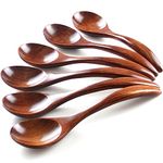 Wooden Spoons 6 Pcs, 7 inches Wood Soup Spoons Ramen Spoons, Japanese Style Kitchen Utensil, Round Nanmu Wood Long Handle Kids Rice Dessert Cooking Tasting Dinner Table Spoon for Kitchen Restaurant