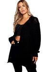 Crazy Girls Womens Crochet Knitted Boyfriend Cardigan, Black, ML (UK 12-14)