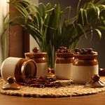 Lyallpur Stores Ceramic Jar, Multipurpose Storage Container, Set Of 4 Achar Barni 200Ml Handmade Ceramic Pickle Jar Set With Lid, Cookie Jar, Dining Table & Kitchen Storage - Brown