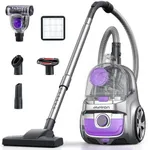 Aspiron Canister Vacuum Cleaner, 24Kpa Bagless Vacuum Cleaners, 3.7QT Large Dust Cup, Double HEPA Filter, Retractable Cord, 1200W Lightweight Vacuum Cleaner with 5 Tools for Hard Floors, Purple