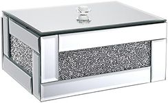 Hipiwe Glass Mirrored Jewelry Box with Crushed Diamond Decor, Trinket Organizer Box Luxury Rings Earrings Necklace Storage Keepsake Box Treasure Chest Case, Silver Large Size