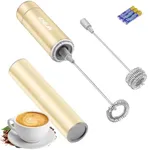 Electric Milk Frother Handheld,Travel Coffee Drink Mixer Batteries Included, 304 Stainless Steel Whisk for latte Cappuccino,Bulletproof Coffee Hot Chocolate,Egg-Beige