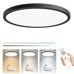 Peasur Dimmable Flush Mount LED Ceiling Light Fixtures, 11.6 Inch 24W 3200LM Super Bright Ceiling Light Remote Control 3000K/4500K/6000K Super Slim Ceiling Lamp for Kitchen Bedroom Living Room Black