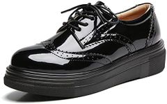 DADAWEN Women's Platform Lace-Up Comfort Wingtips Square Toe Oxford Shoes Brogues Black US Size 8