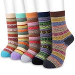 Women Winter Socks, SMALUCK 5 Pairs Thermal Wool Warm Knitting Ladies Socks Vintage Style Cotton Thick Bed Sock Multicoloured for Home Office School, 4/8 UK