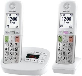 Panasonic KX-TGU432EXW Digital Cordless Phone with Answering Machine, Base Station & 2 Handsets, LCD Display, Favorite Button, Flashlight, Extra Loud Hearing Aid Compatible, White & Silver