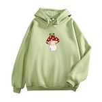 KEEVICI Cute Mushroom Frog Hoodie for Women Cottagecore Sweatshirt Kawaii Clothes Hoodies for Teen Girls Aesthetic Y2k Tops, Green, Medium