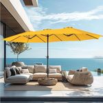 PHI VILLA 15ft Large Patio Umbrellas with Base Included, Outdoor Double-Sided Rectangle Market Umbrella with Crank Handle, for Poolside Lawn Garden, Golden Yellow