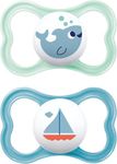 MAM Air Soothers 16+ Months (Pack of 2), Baby Soothers with Sterilisable Travel Case, Baby Essentials, Blue/Cream (Designs May Vary)