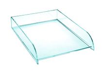 OSCO Glass Look Acrylic Stacking Letter Tray | A4 | Easily Stackable | Desk File Organiser | Paper Storage | Office Document Sorter | Paperwork Filing | No Risers Required | H6 x W24.5 D33 cm